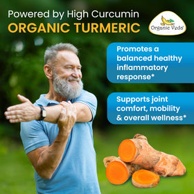 Vue de côté du flacon de capsules de Neem et Curcuma Organic Veda