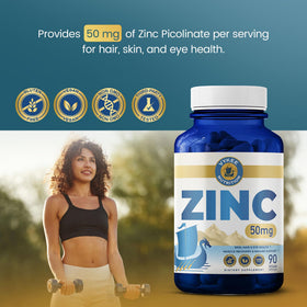 Vue de côté du flacon de capsules de picolinate de zinc 50 mg