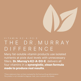 Vue de côté du flacon de capsules Dr. Murray K2 D3 A E