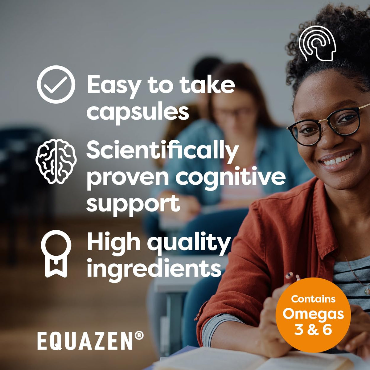 Vue de côté du flacon de capsules Equazen Omega 3 & 6