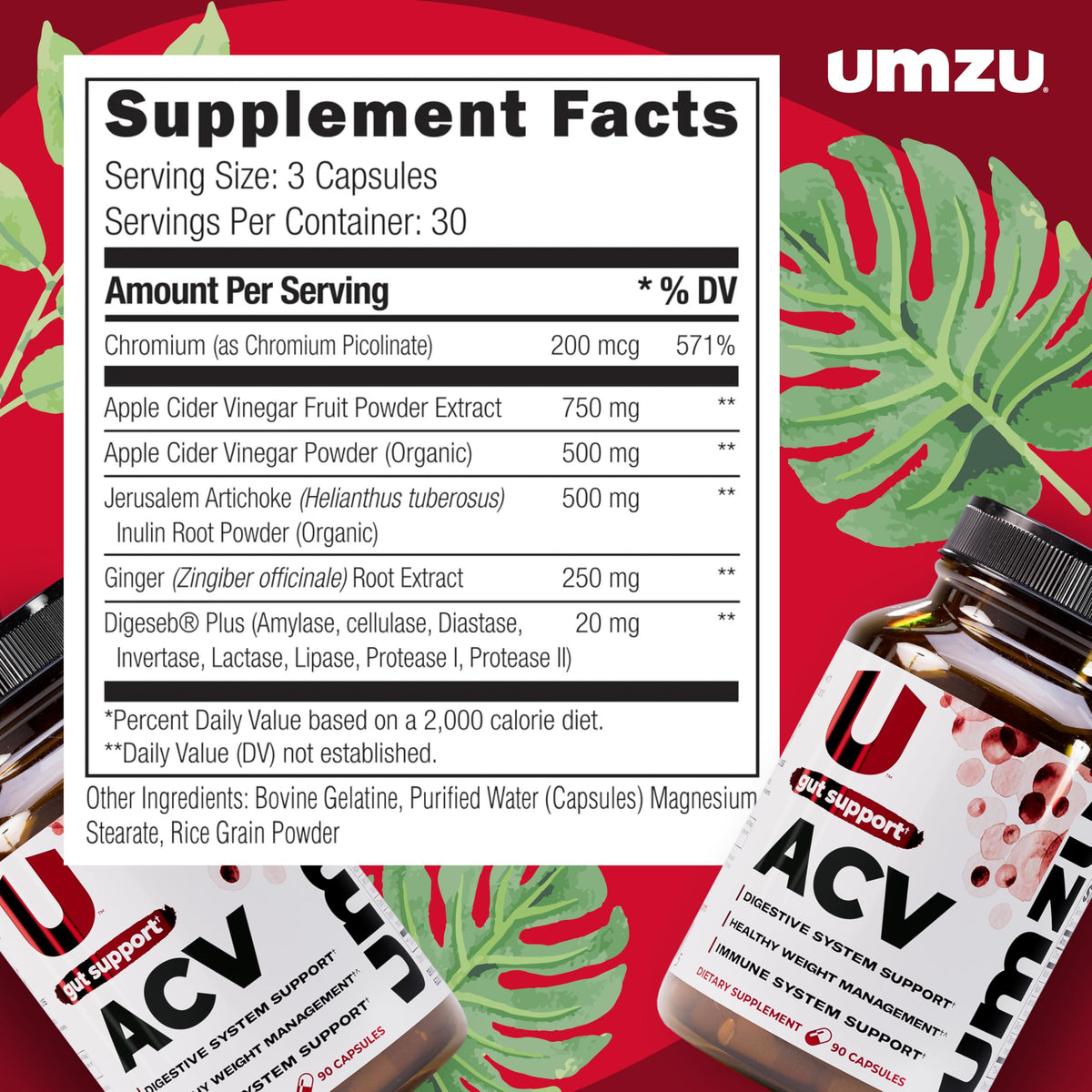 Vue de côté du flacon de capsules UMZU zuACV