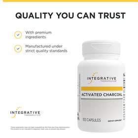 Vue de côté du flacon de charbon actif Integrative Therapeutics