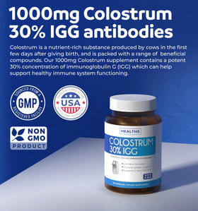 Vue de côté du flacon de colostrum bovin Healths Harmony