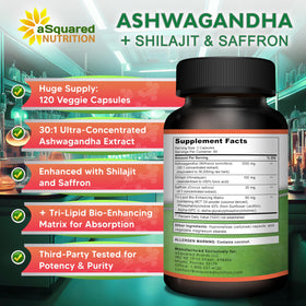 Vue de côté du flacon de compléments alimentaires Ashwagandha