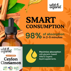 Vue de côté du flacon de compléments de cannelle de Ceylan Wild & Organic