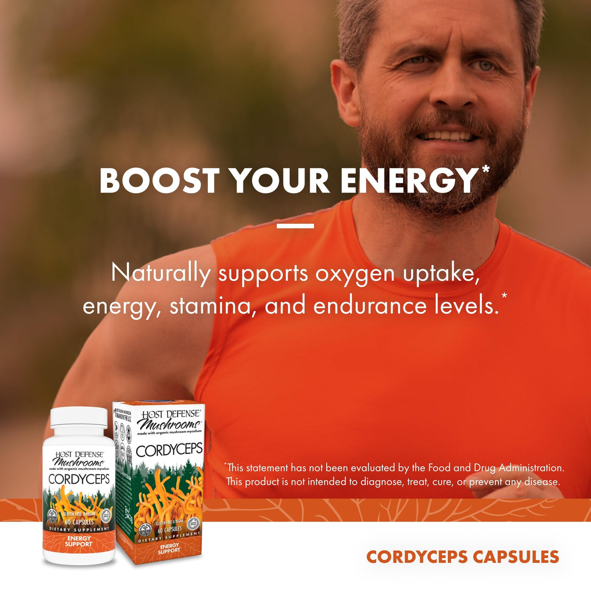 Vue de côté du flacon de Cordyceps Host Defense