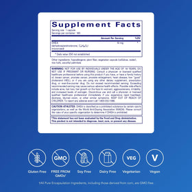 Vue de côté du flacon de DHEA 10 mg de Pure Encapsulations