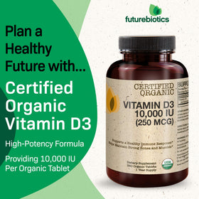 Vue de côté du flacon de Futurebiotics Vitamine D3 360 comprimés