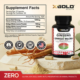 Vue de côté du flacon de ginseng rouge coréen et ginkgo biloba