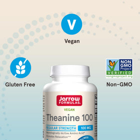 Vue de côté du flacon de Jarrow Formulas Theanine 100 mg