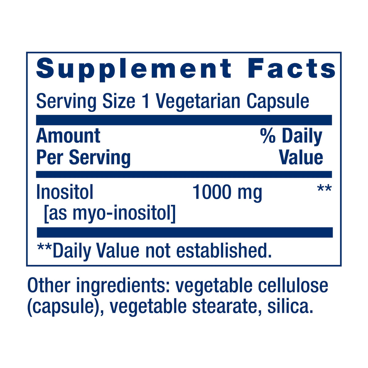 Vue de côté du flacon de Life Extension Inositol Caps 1000 mg