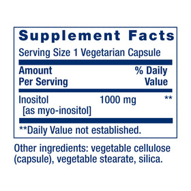 Vue de côté du flacon de Life Extension Inositol Caps 1000 mg