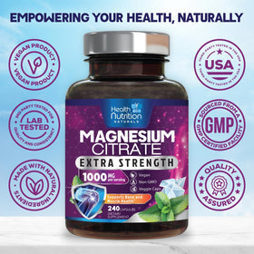 Vue de côté du flacon de magnésium citrate 1000mg