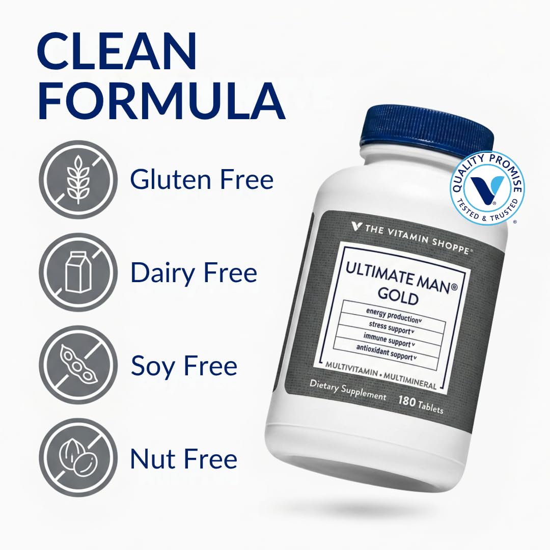 Vue de côté du flacon de multivitamines Ultime Homme de The Vitamin Shoppe
