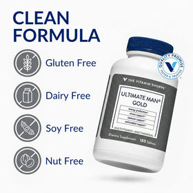 Vue de côté du flacon de multivitamines Ultime Homme de The Vitamin Shoppe