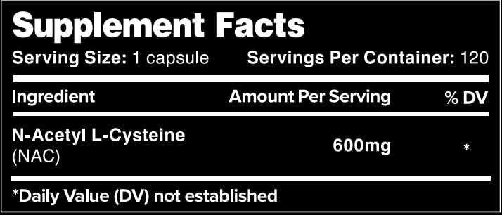 Vue de côté du flacon de NAC 600mg de Leviathan Nutrition