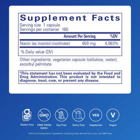 Vue de côté du flacon de Niacitol 650 mg, capsules visibles