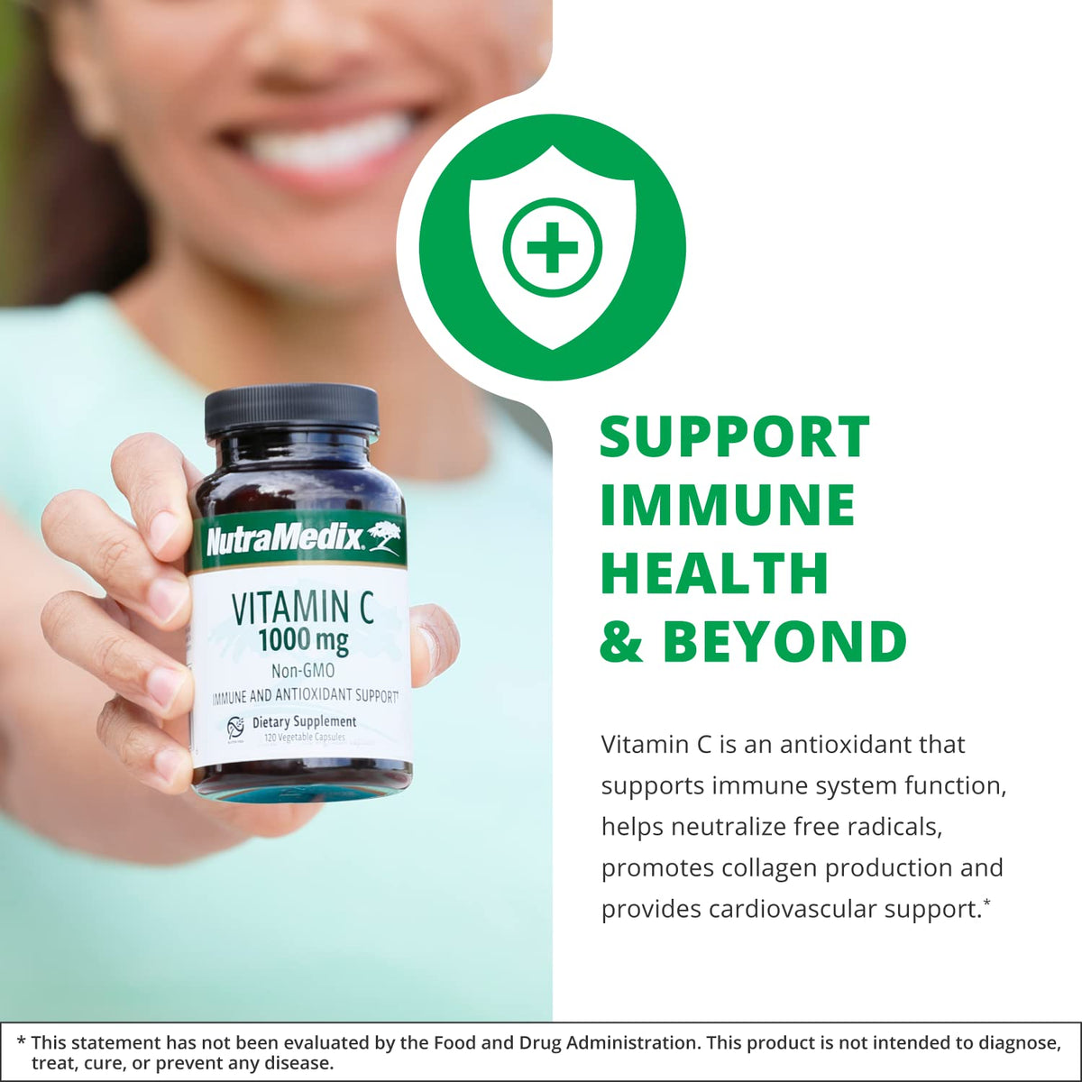 Vue de côté du flacon de NutraMedix Vitamine C 1000mg