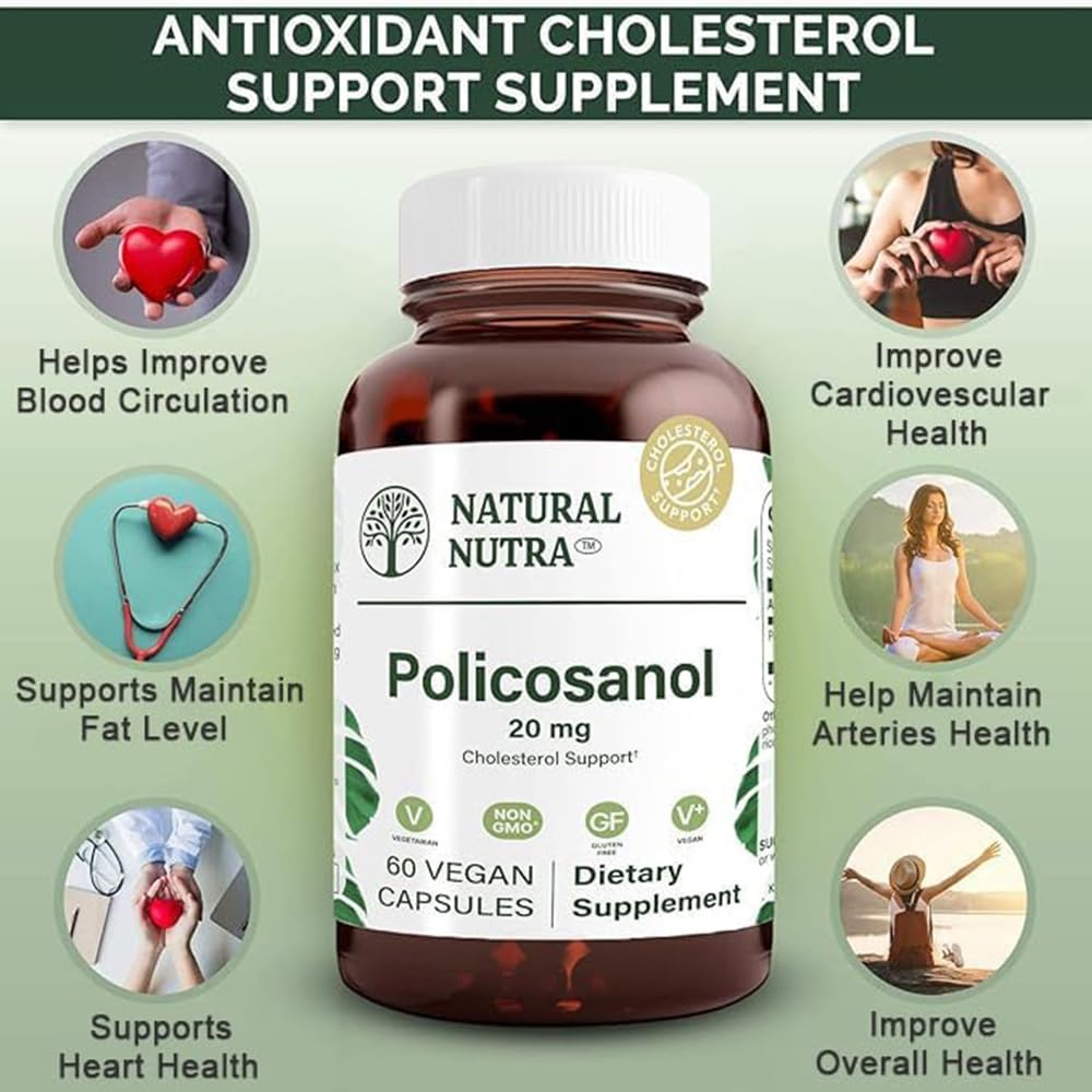 Vue de côté du flacon de Policosanol 20mg Natural Nutra