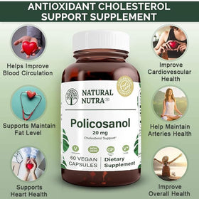Vue de côté du flacon de Policosanol 20mg Natural Nutra
