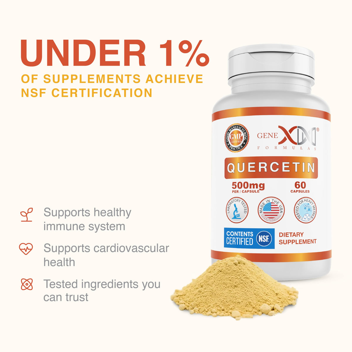 Vue de côté du flacon de Quercétine 500mg Genex Formulas