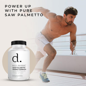 Vue de côté du flacon de Saw Palmetto Daily Defense
