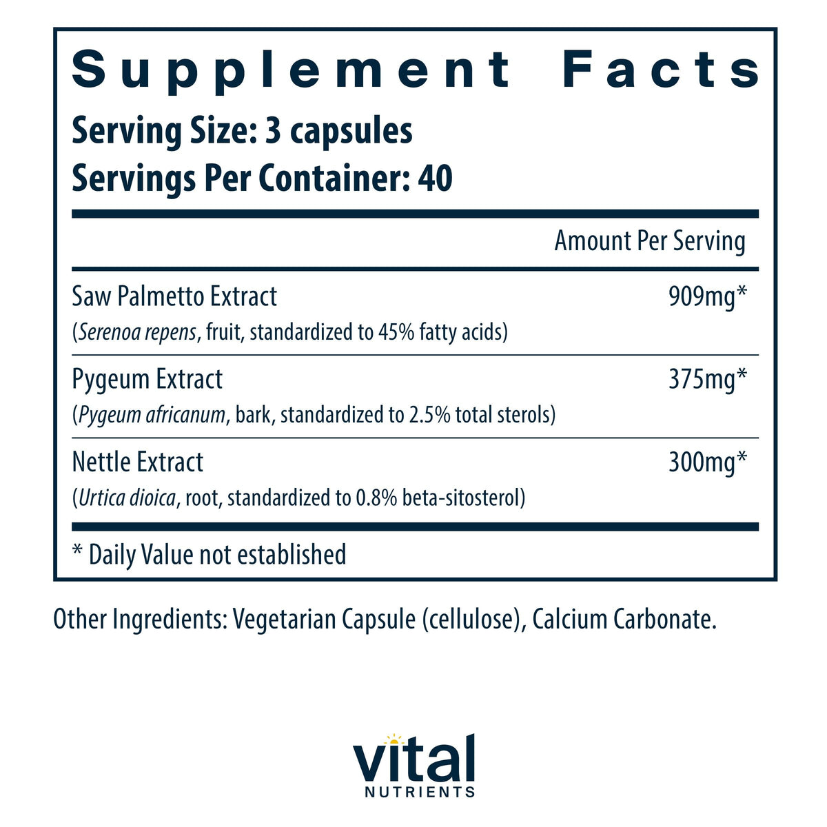 Vue de côté du flacon de Saw Palmetto Vital Nutrients