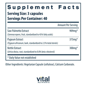 Vue de côté du flacon de Saw Palmetto Vital Nutrients
