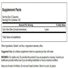 Vue de côté du flacon de Swanson Cat's Claw 500 mg