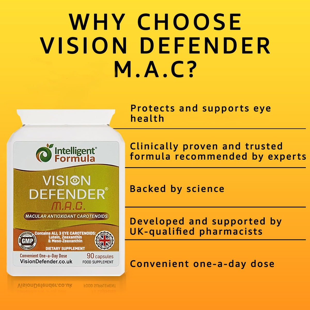 Vue de côté du flacon de Vision Defender MAC