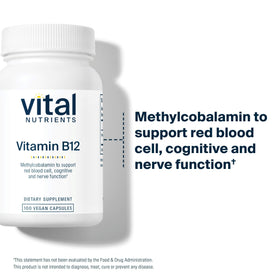 Vue de côté du flacon de Vitamine B12 1 000 mcg de Vital Nutrients