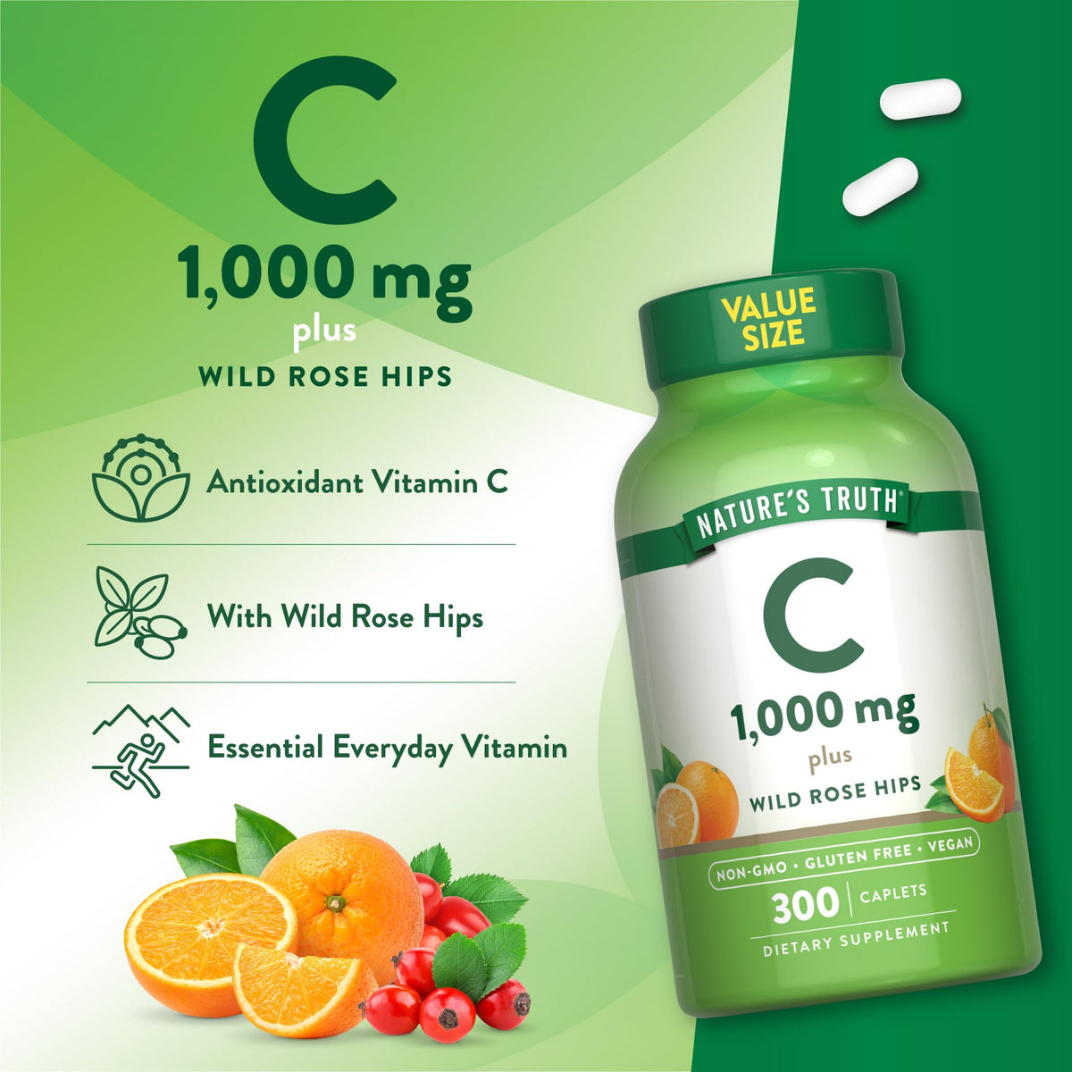 Vue de côté du flacon de Vitamine C Nature's Truth