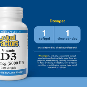 Vue de côté du flacon de Vitamine D3 5000 IU Natural Factors