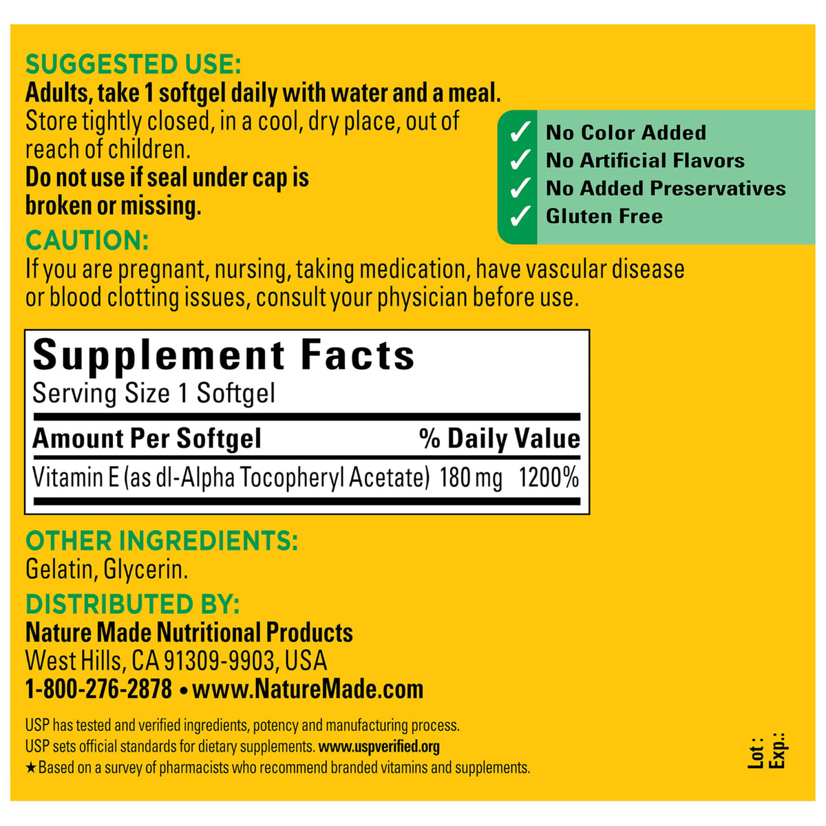 Vue de côté du flacon de Vitamine E Nature Made