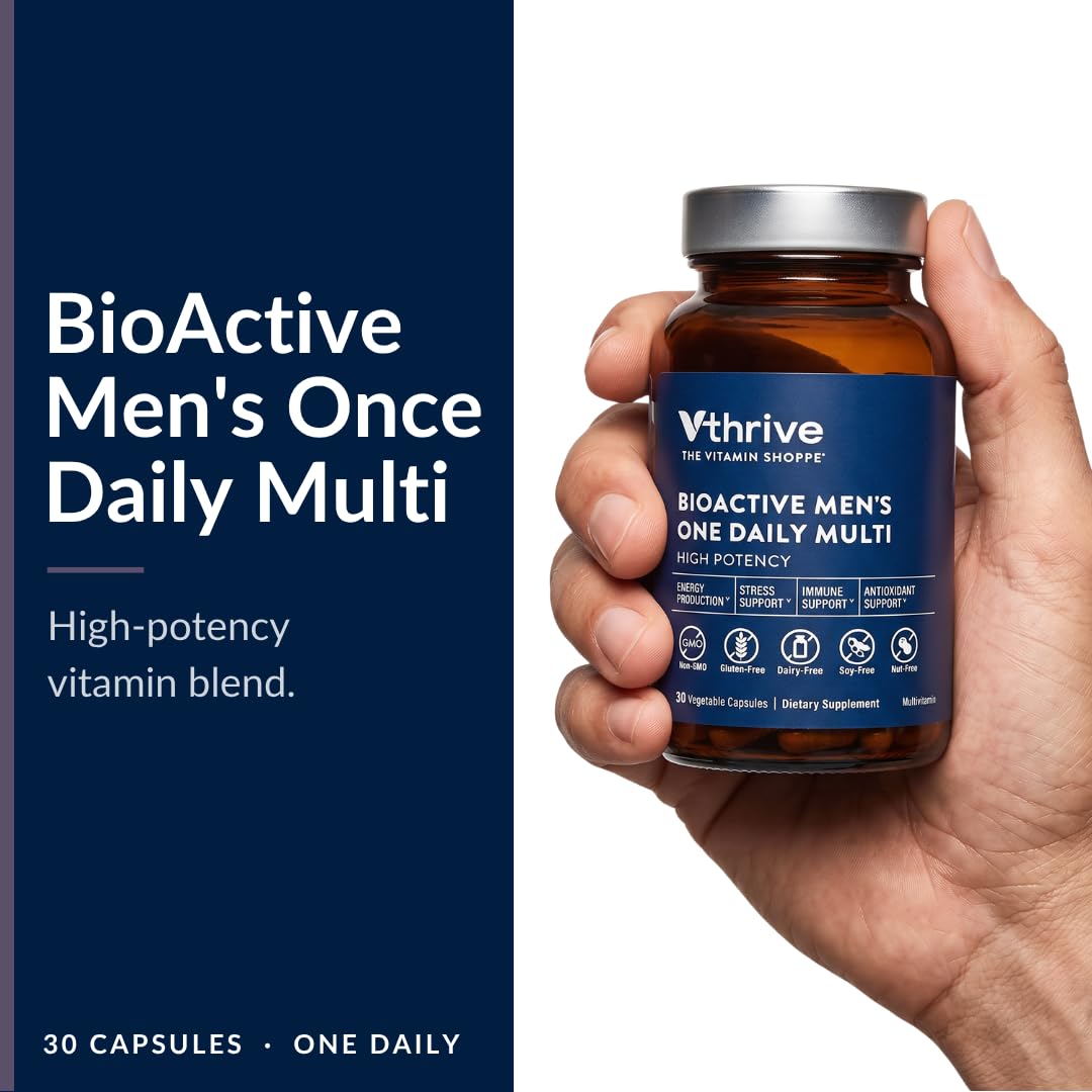Vue de côté du flacon de Vthrive Multivitamines pour Hommes