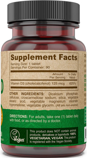Vue de côté du flacon DEVA Vitamine D3 5000 UI