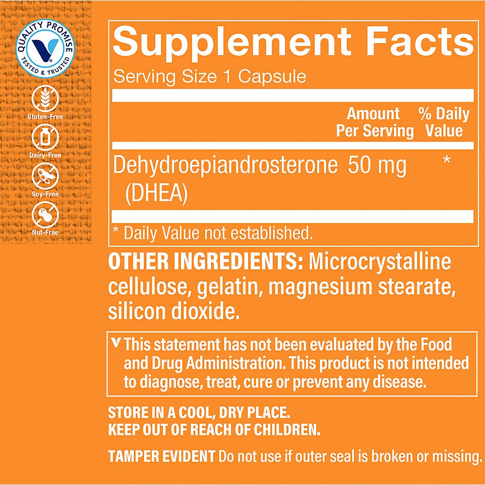 Vue de côté du flacon DHEA 50MG The Vitamin Shoppe