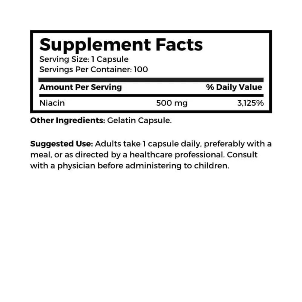 Vue de côté du flacon Dr Clark Niacin 500 mg