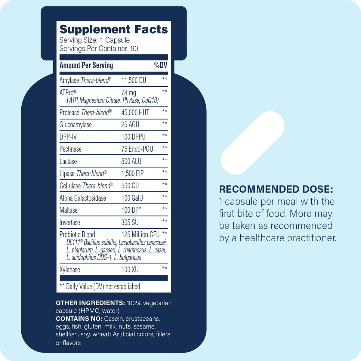 Vue de côté du flacon Enzyme Science avec capsules