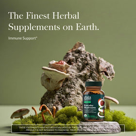 Vue de côté du flacon Gaia Herbs Champignons Quotidiens