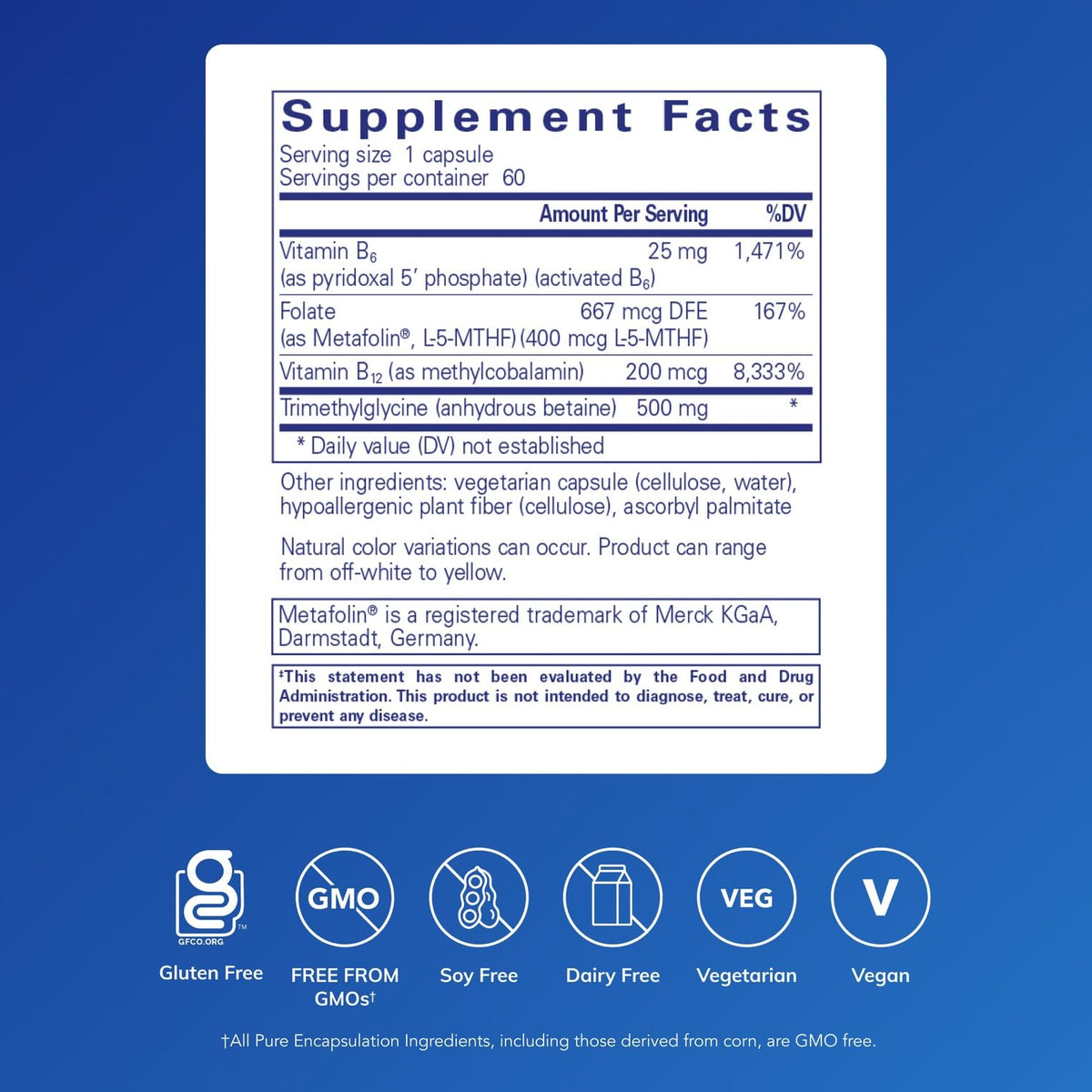 Vue de côté du flacon Homocysteine Factors 60 capsules