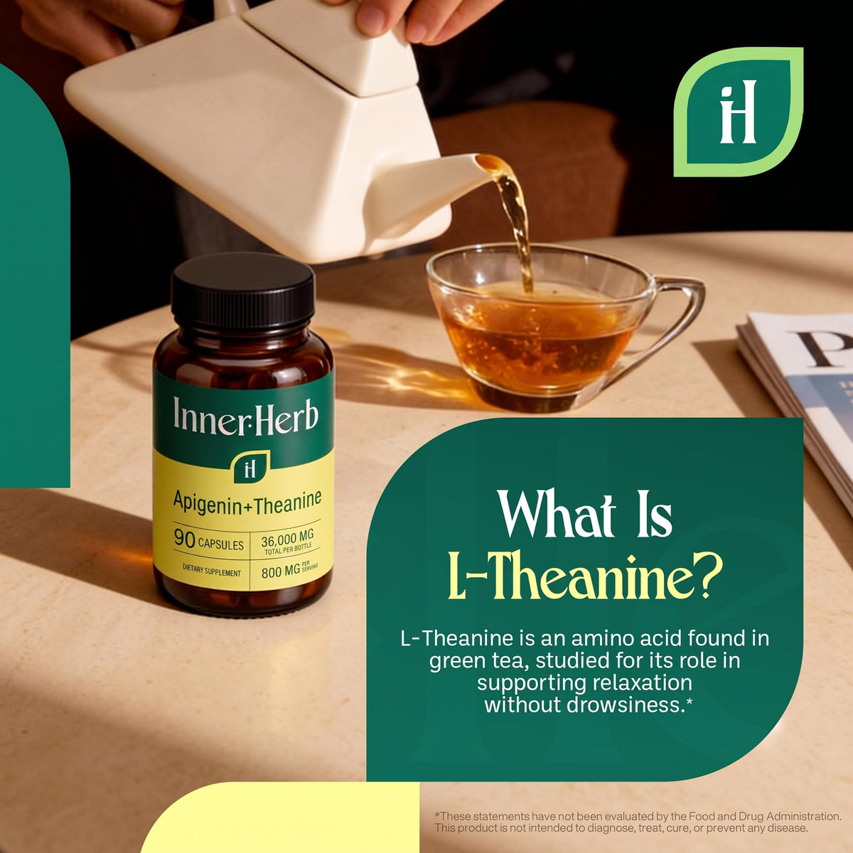Vue de côté du flacon InnerHerb avec capsules