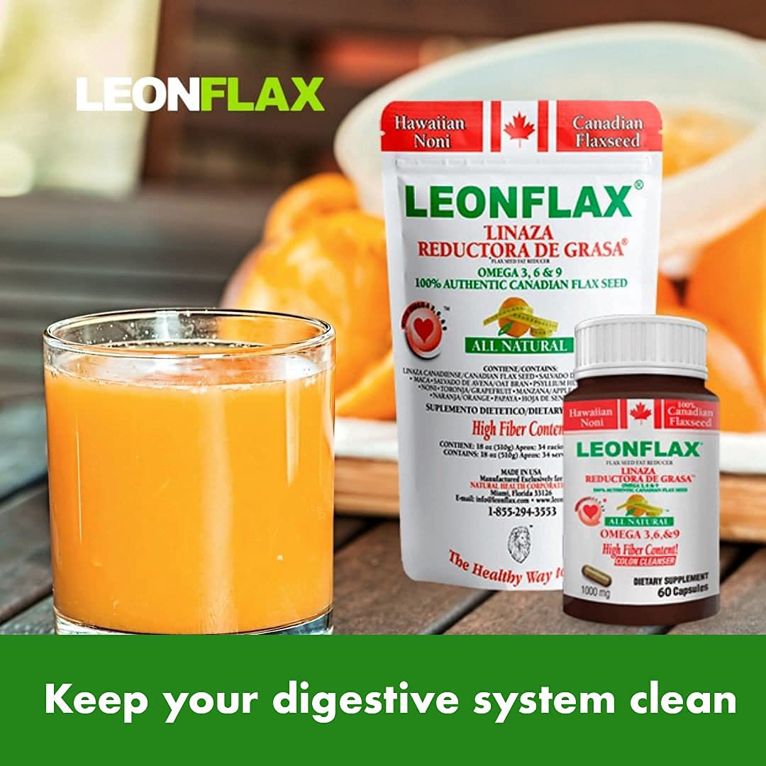 Vue de côté du flacon Leonflax avec étiquette