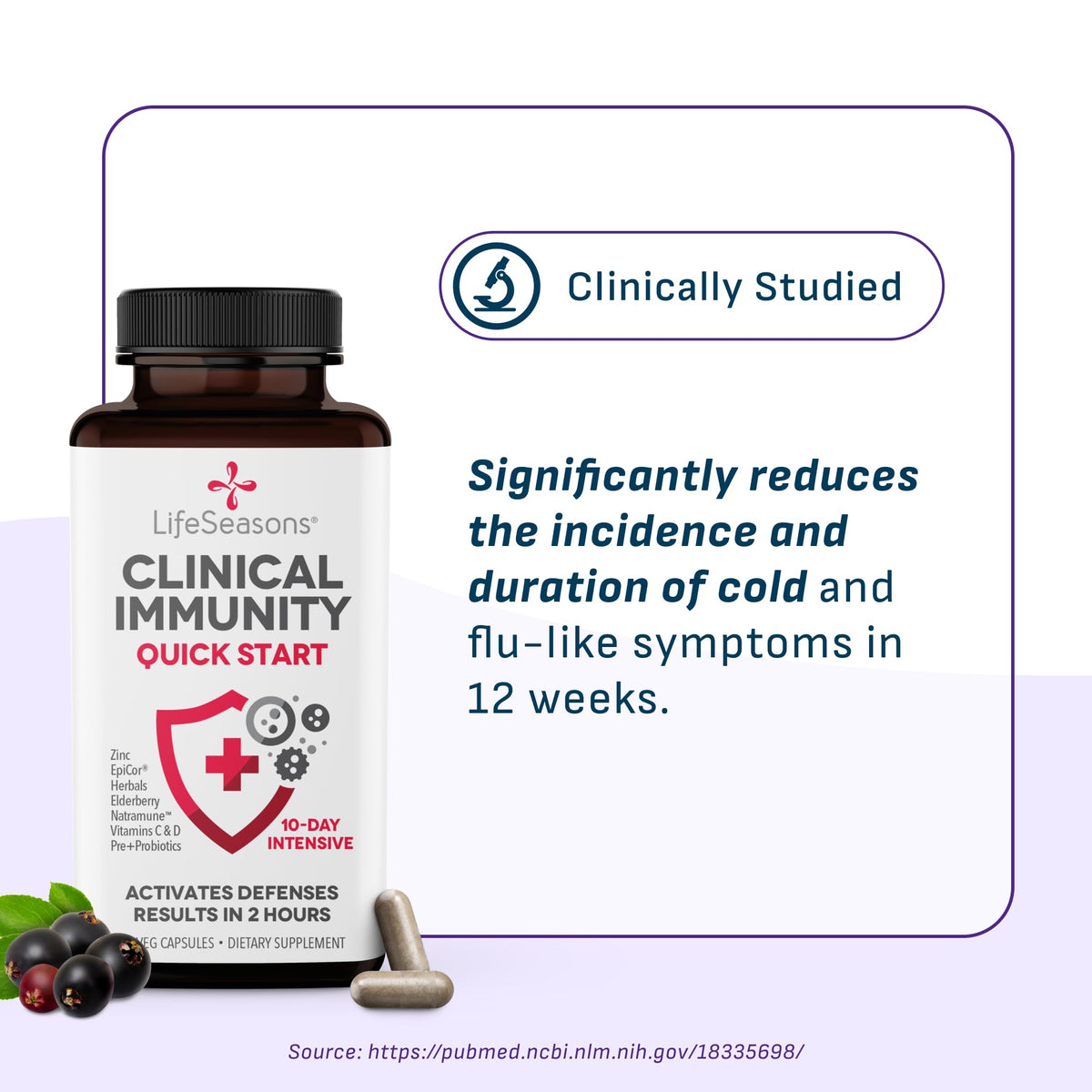 Vue de côté du flacon LifeSeasons Clinical daily wellness Quick-Start