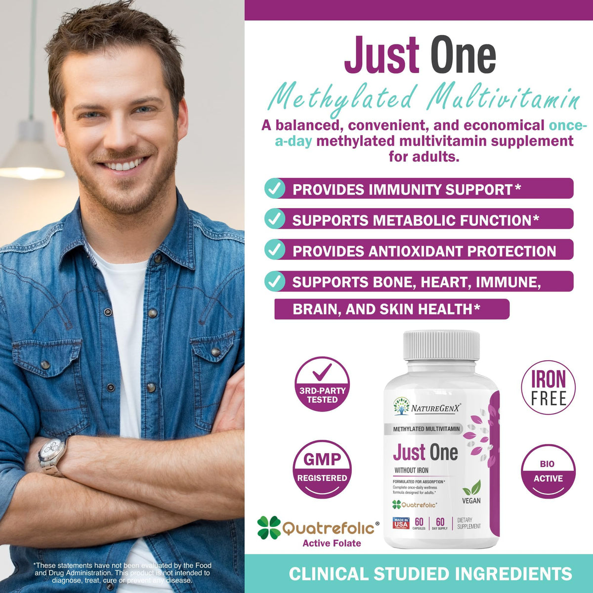 Vue de côté du flacon NatureGenX Multivitamine
