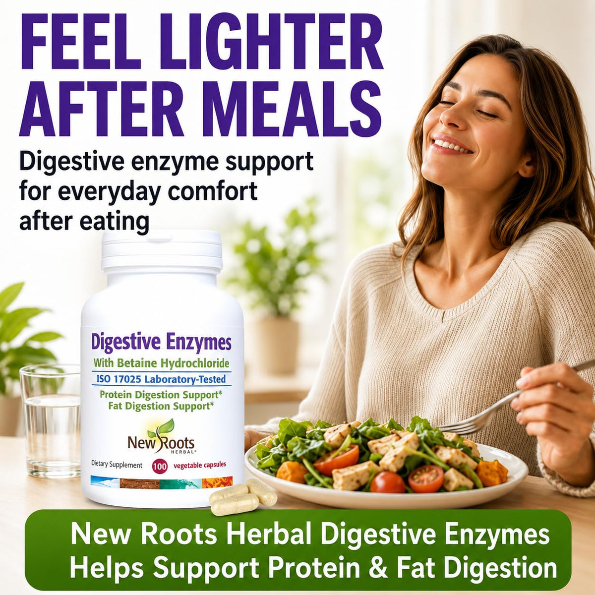 Vue de côté du flacon NEW ROOTS HERBAL Enzymes daily