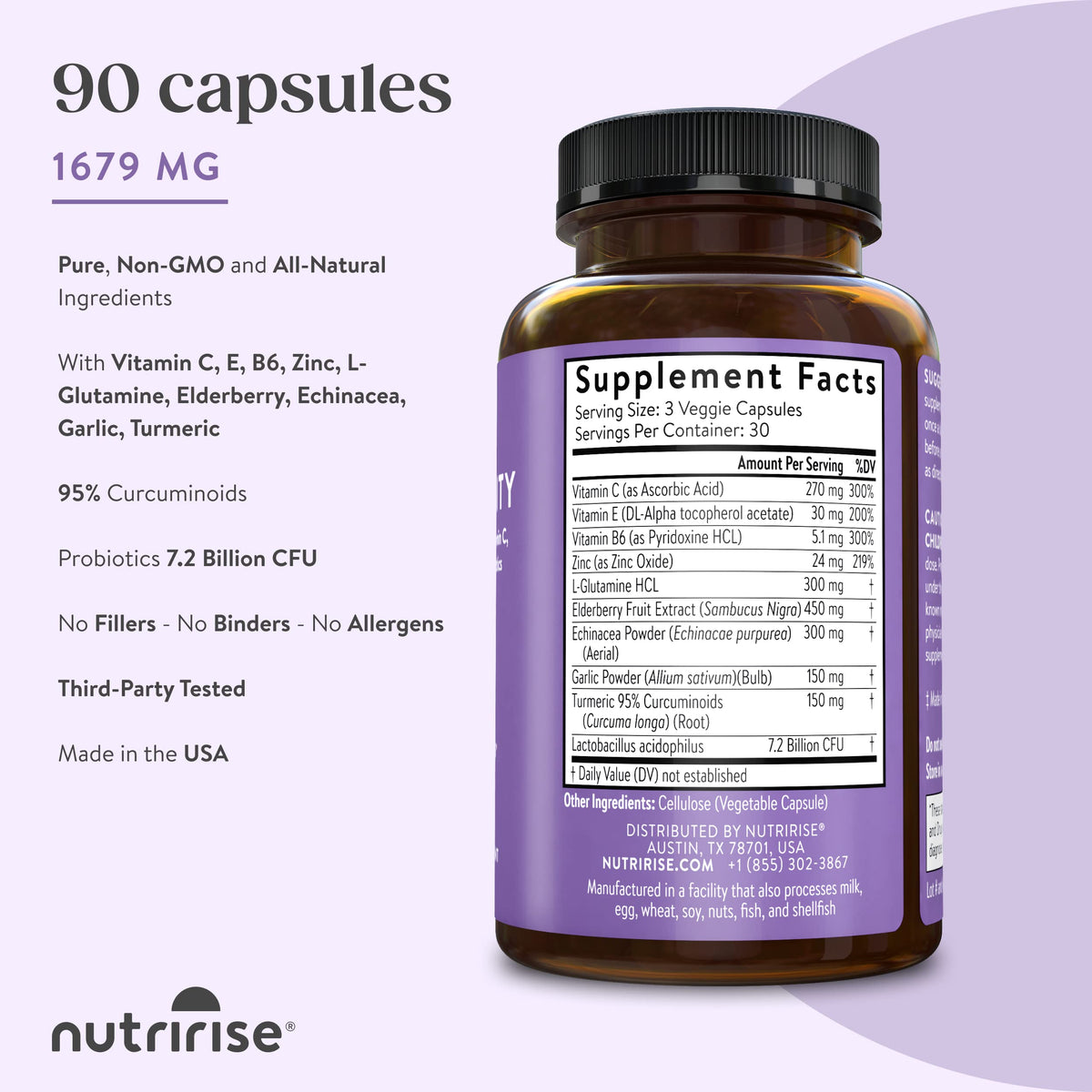 Vue de côté du flacon NutriRise avec étiquette visible