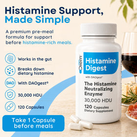 Vue de côté du flacon Omne Diem Histamine Support