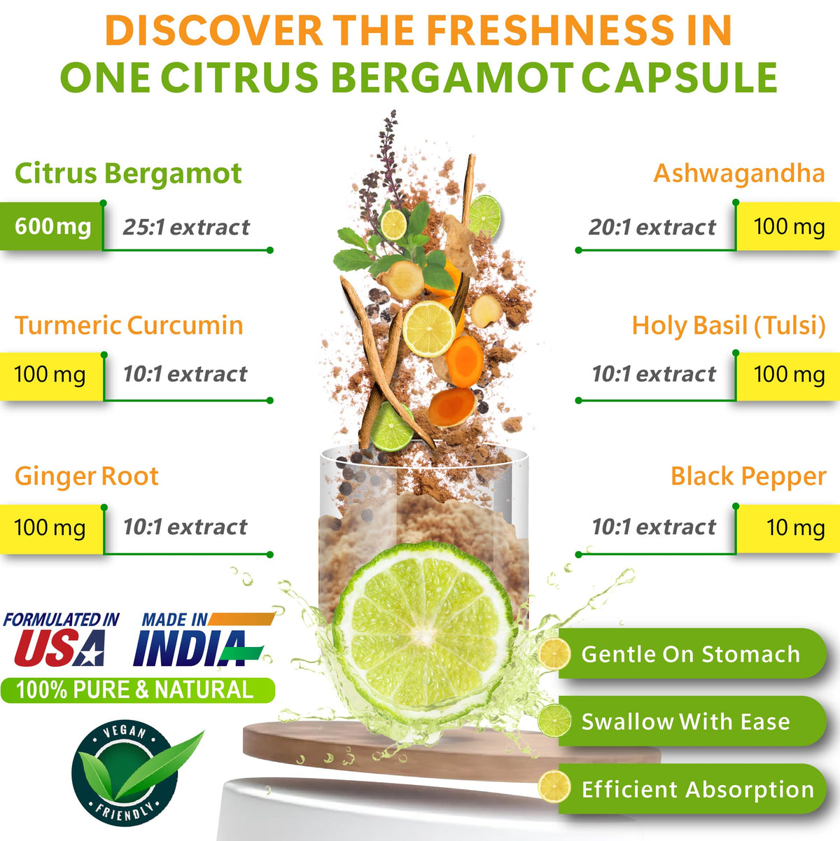 Vue de côté du pot de capsules Herbpy Citrus Bergamot