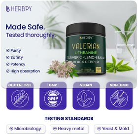 Vue de côté du pot de capsules Herbpy Valériane